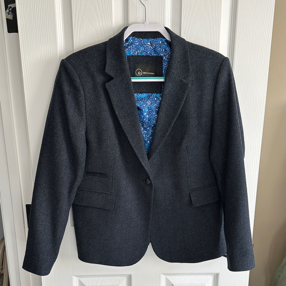 Ladies Classic Navy Herringbone Blazer
